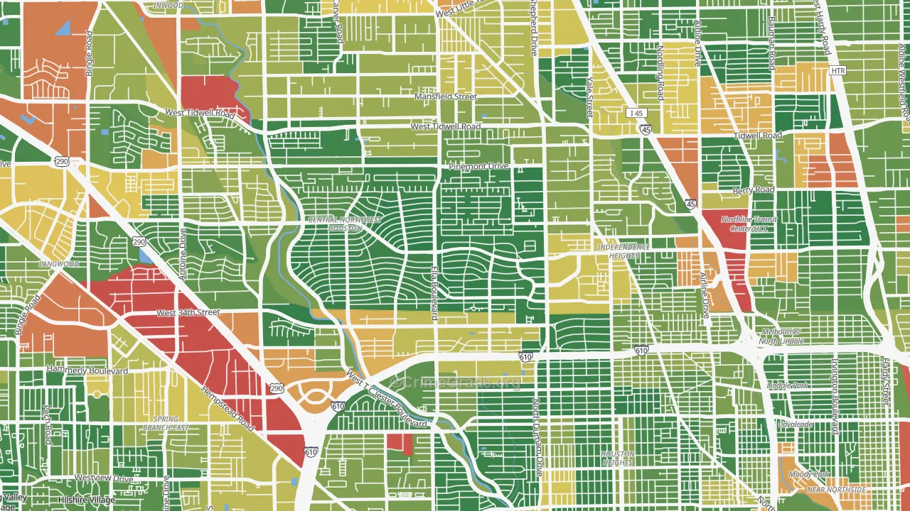 77018, TX Map of Drug-Related Crime Rates