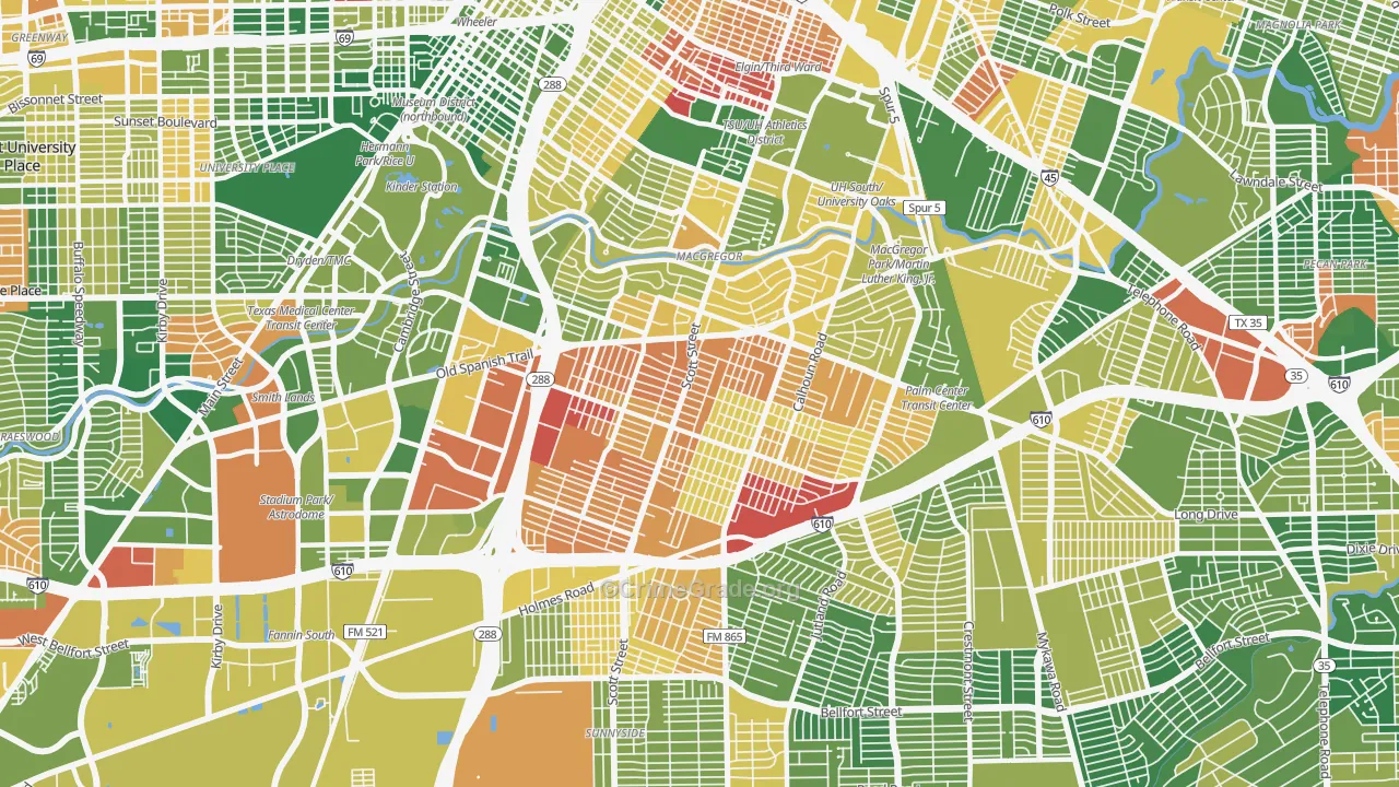 77021, TX Map of Drug-Related Crime Rates