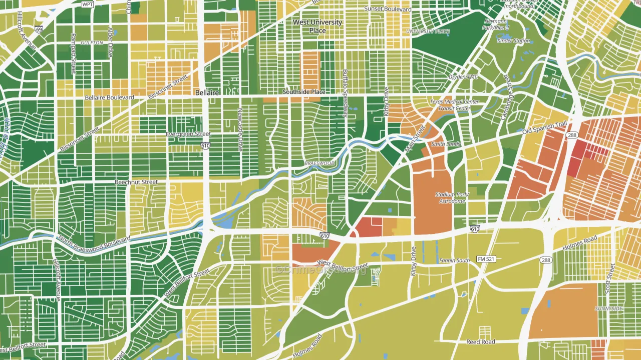 77025, TX Map of Drug-Related Crime Rates