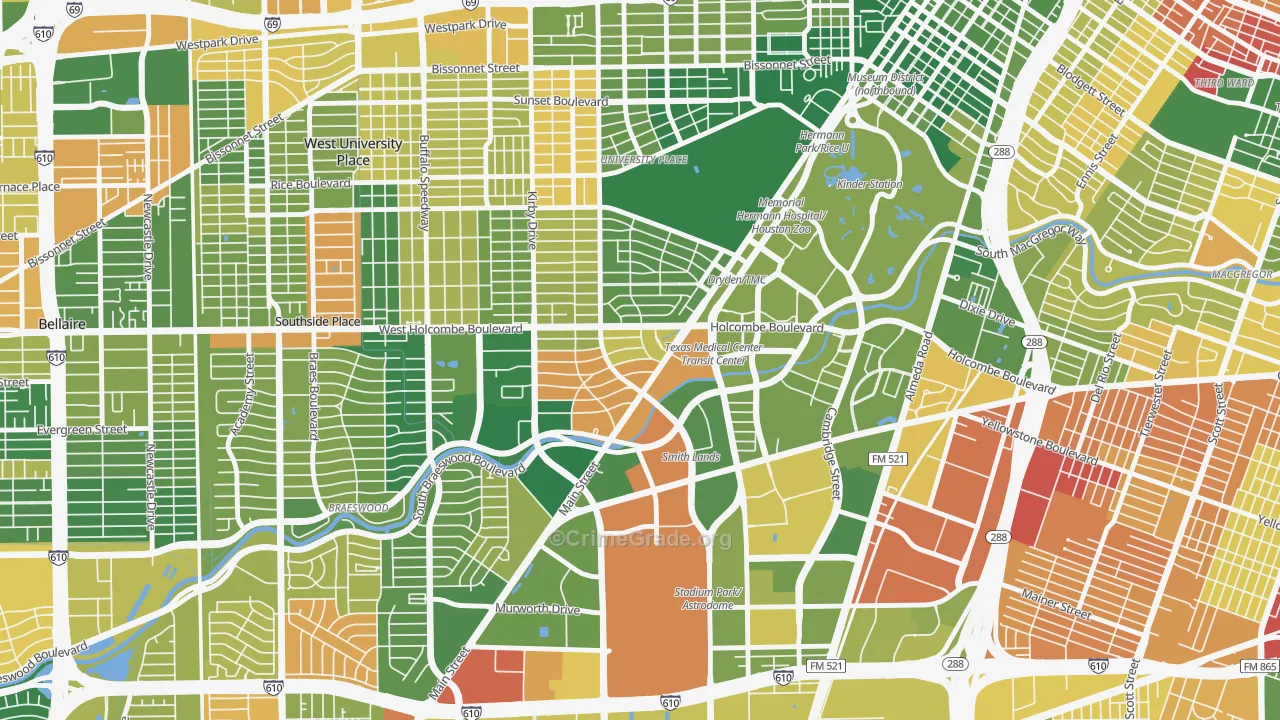 77030, TX Map of Drug-Related Crime Rates