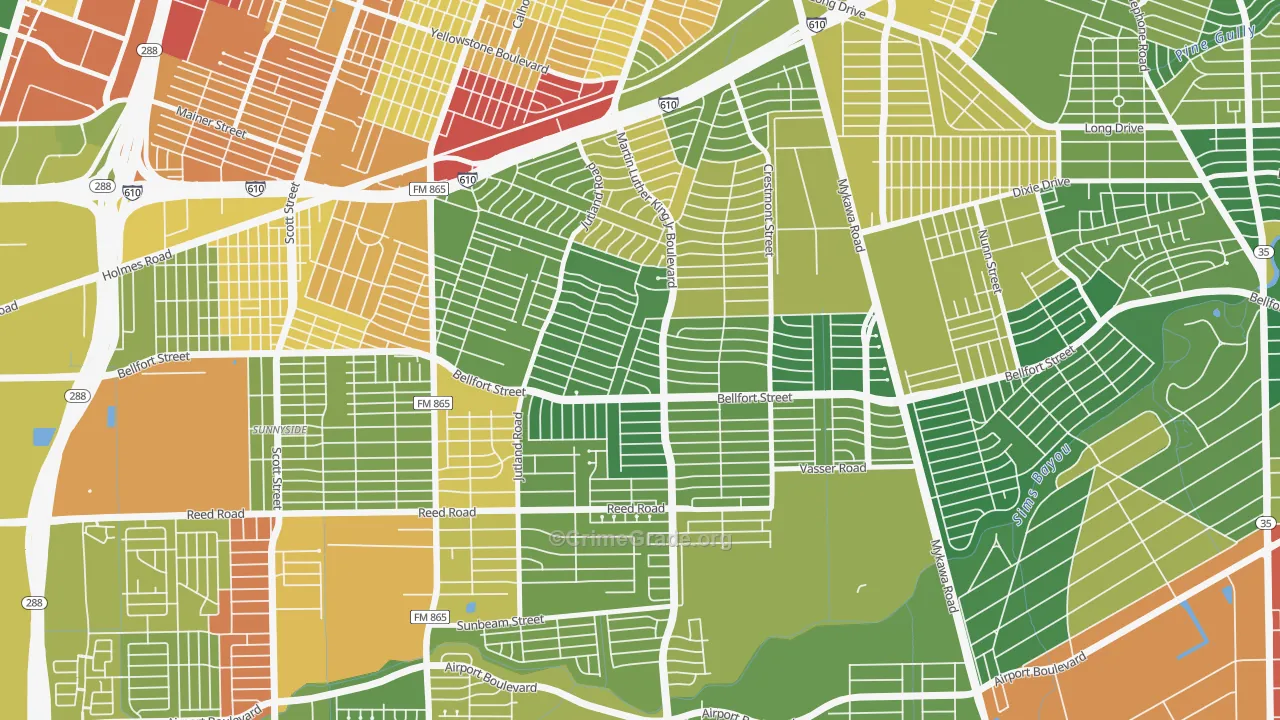 77033, TX Map of Drug-Related Crime Rates