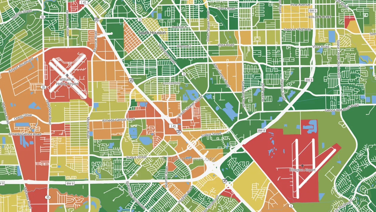 77034, TX Map of Drug-Related Crime Rates