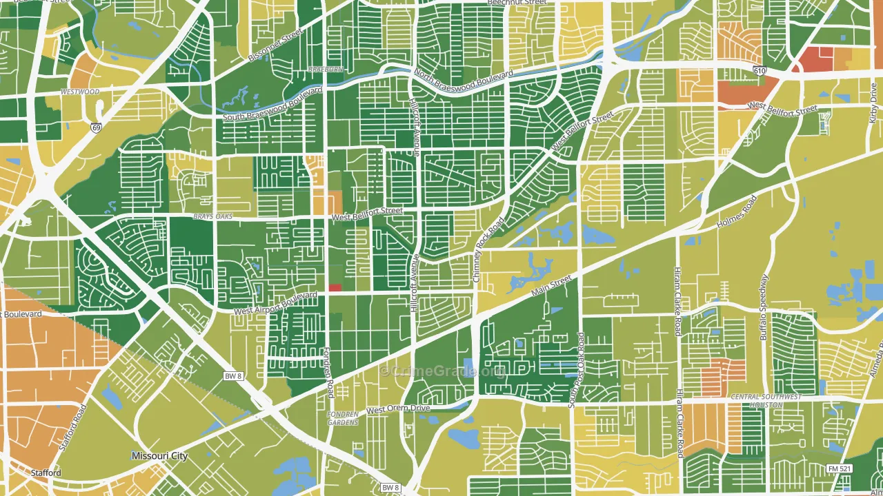 77035, TX Map of Drug-Related Crime Rates