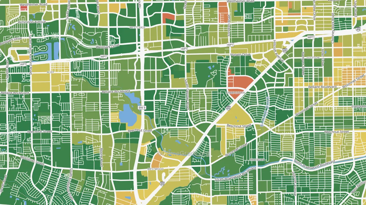 77036, TX Map of Drug-Related Crime Rates