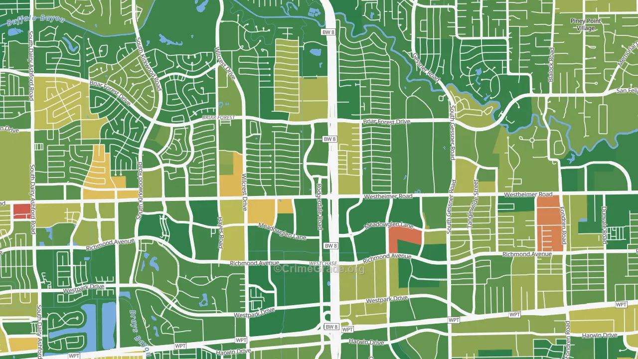 77042, TX Map of Drug-Related Crime Rates