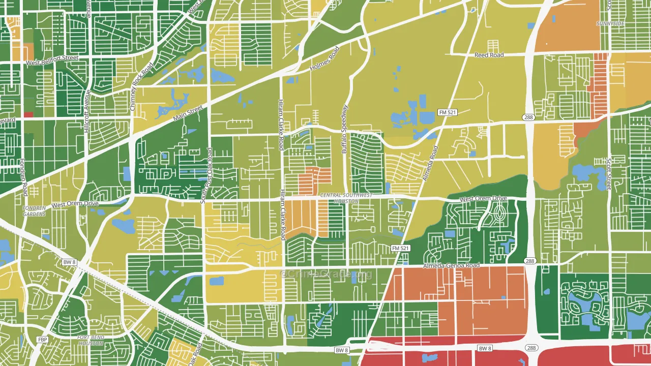 77045, TX Map of Drug-Related Crime Rates