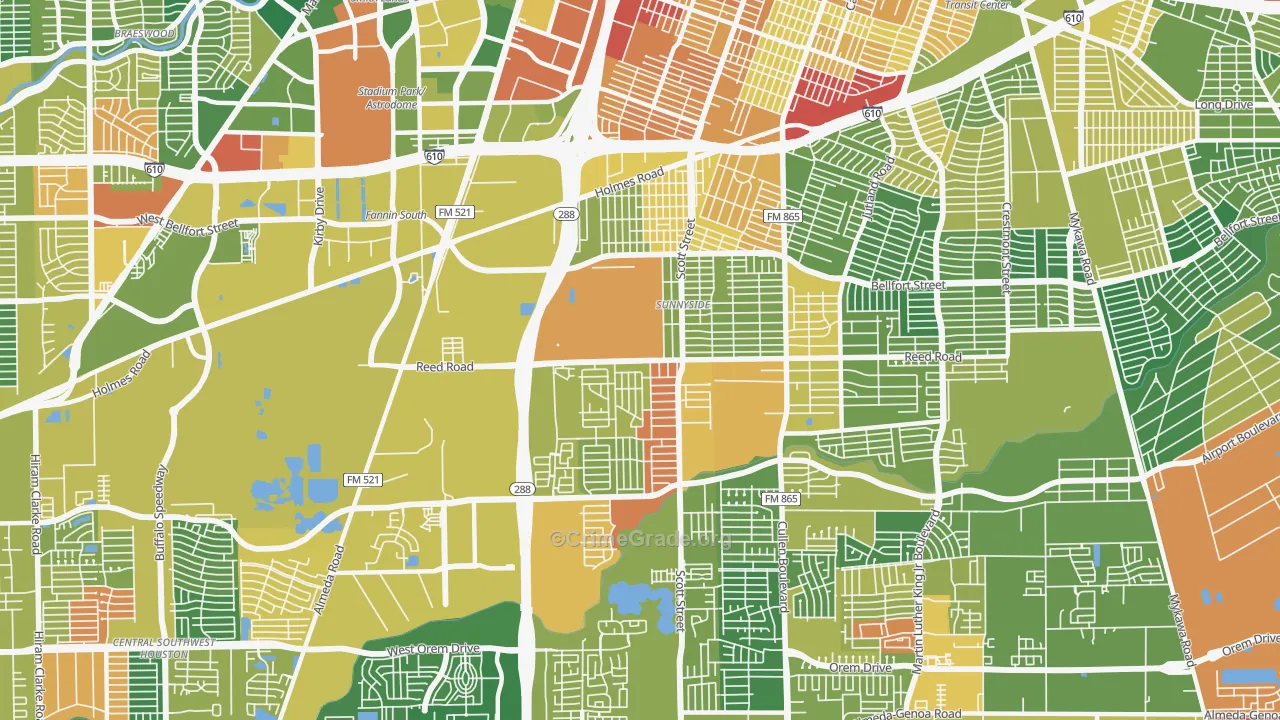77051, TX Map of Drug-Related Crime Rates