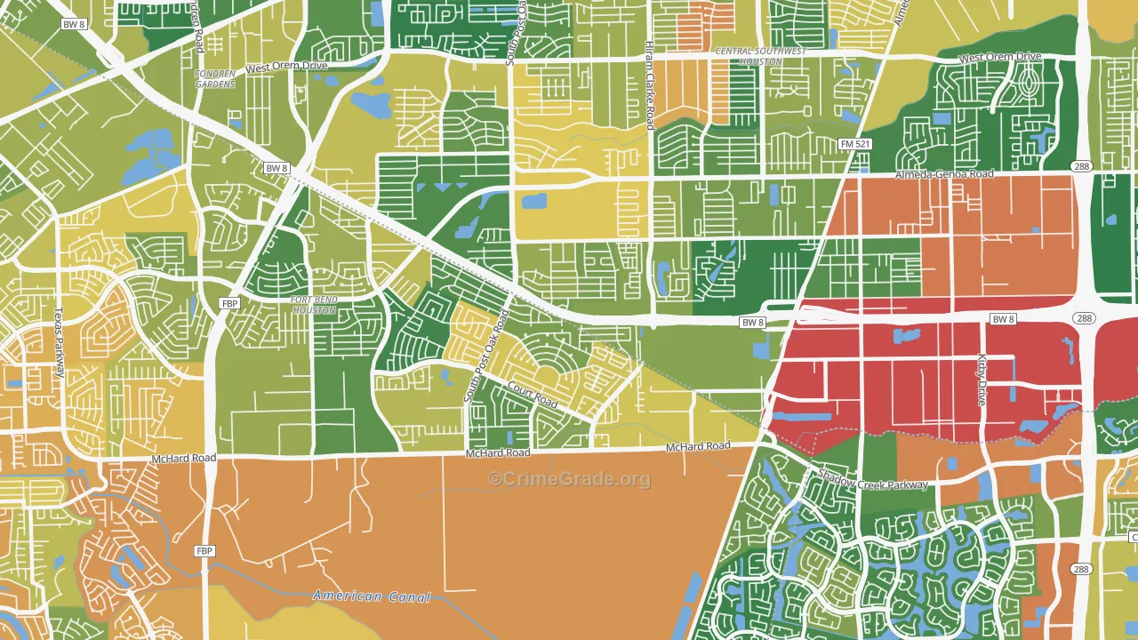 77053, TX Map of Drug-Related Crime Rates