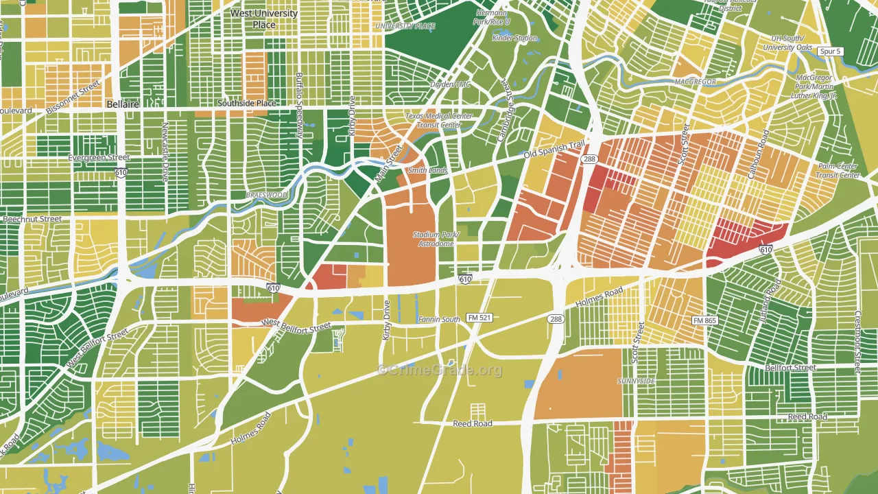 77054, TX Map of Drug-Related Crime Rates