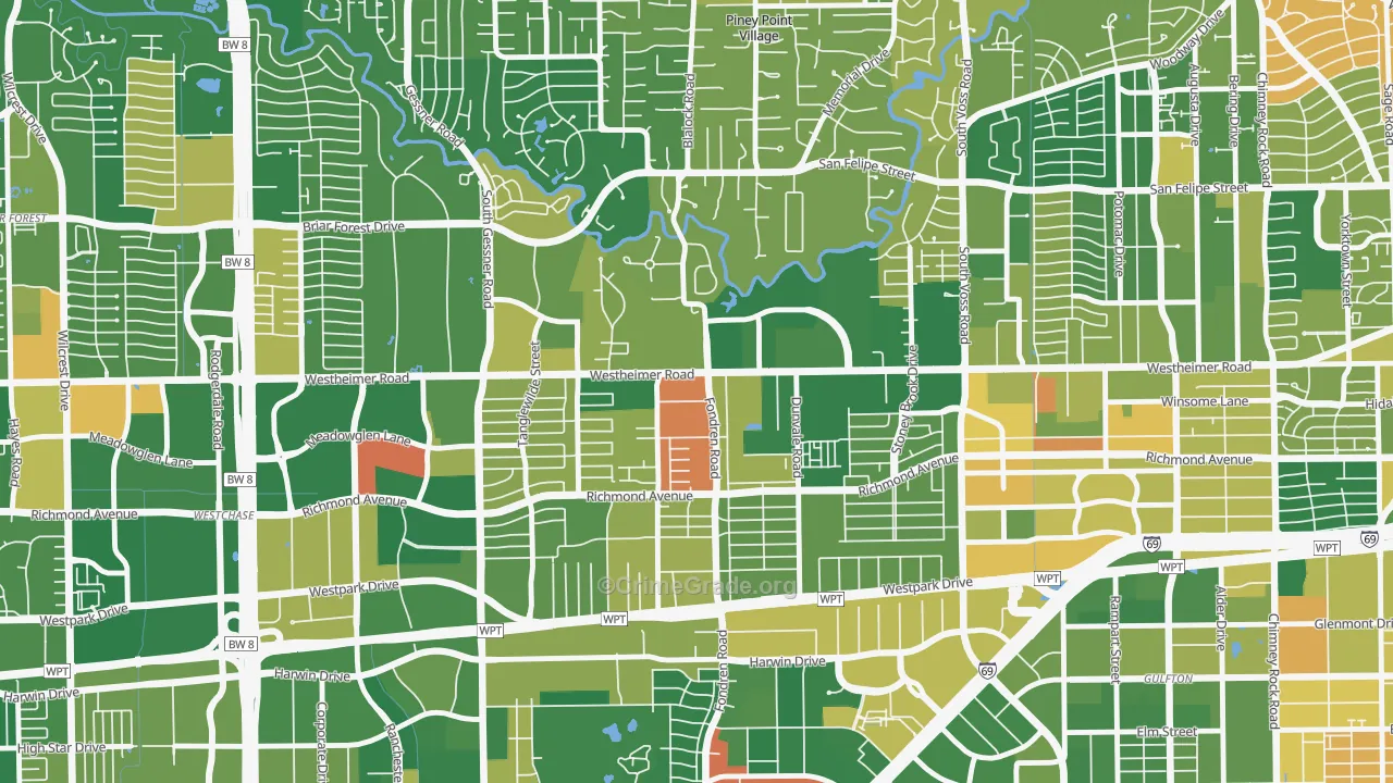 77063, TX Map of Drug-Related Crime Rates