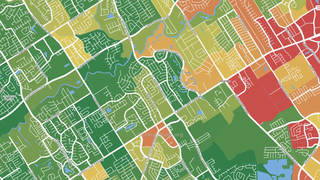 77068, TX Map of Drug-Related Crime Rates