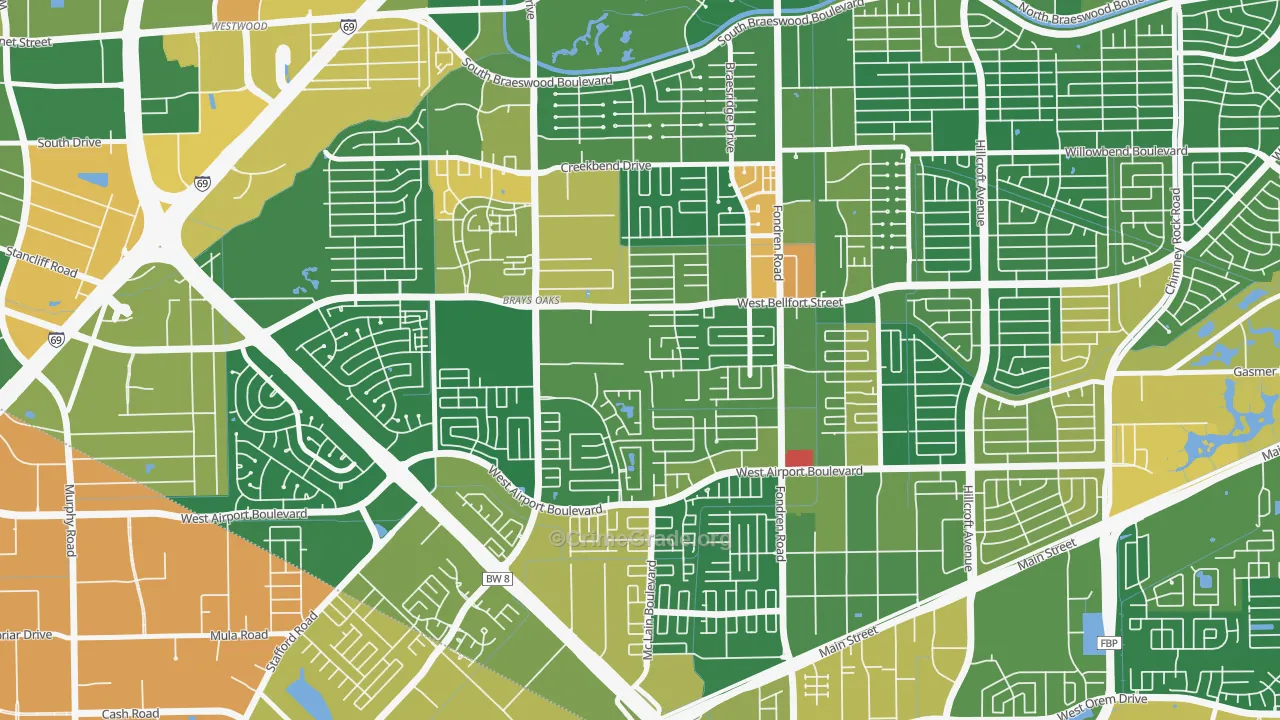 77071, TX Map of Drug-Related Crime Rates
