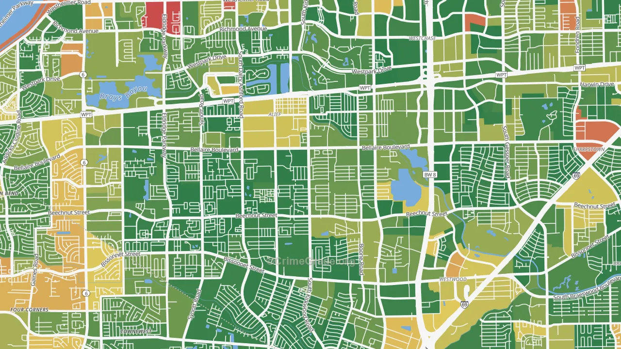 77072, TX Map of Drug-Related Crime Rates