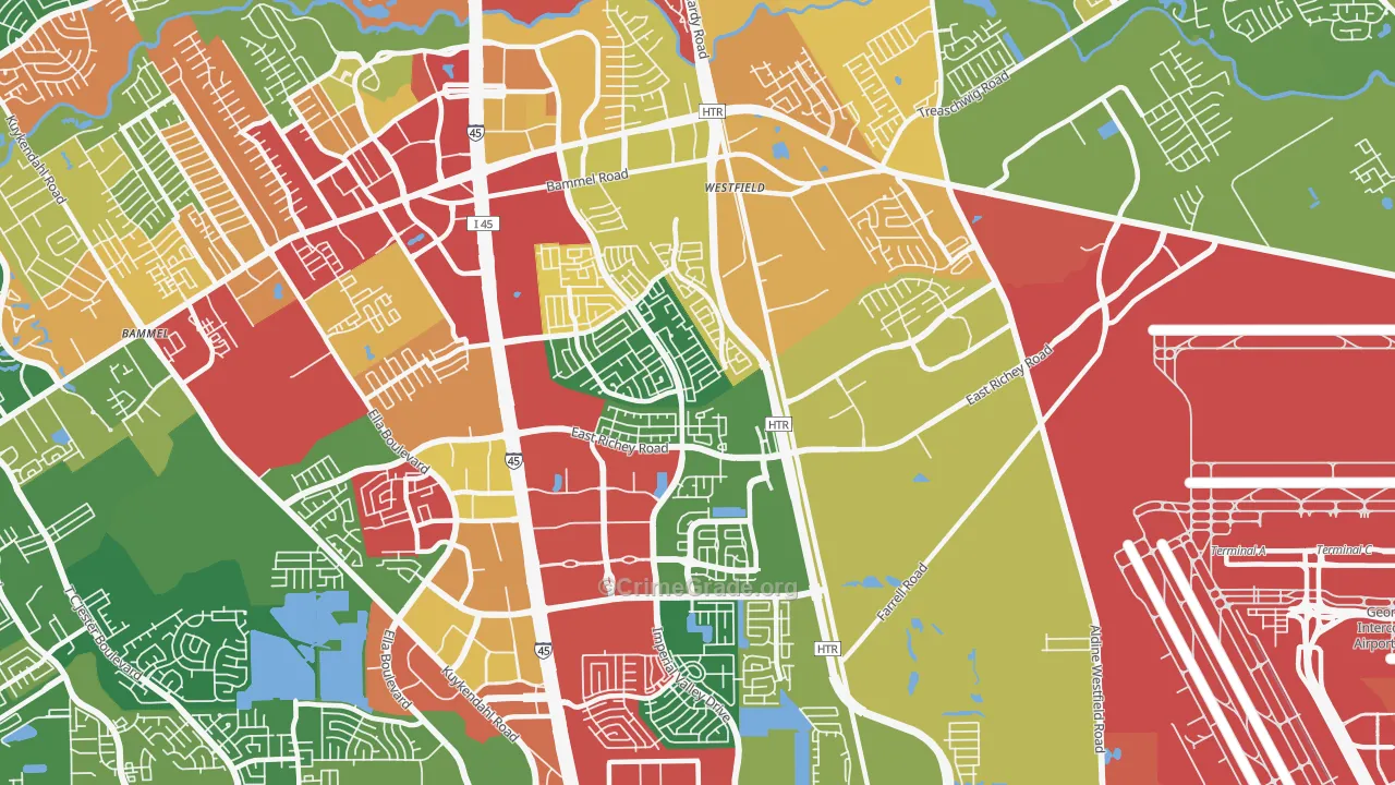 77073, TX Map of Drug-Related Crime Rates