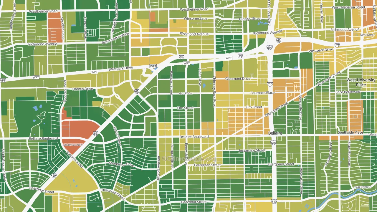 77081, TX Map of Drug-Related Crime Rates