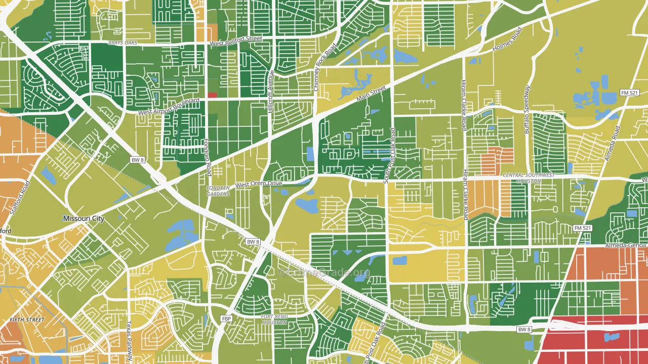 77085, TX Map of Drug-Related Crime Rates