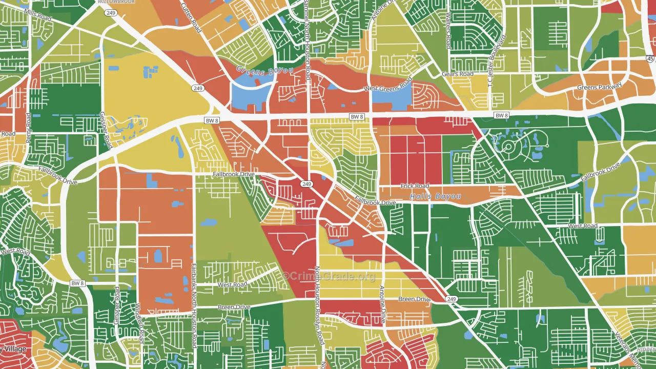 77086, TX Map of Drug-Related Crime Rates