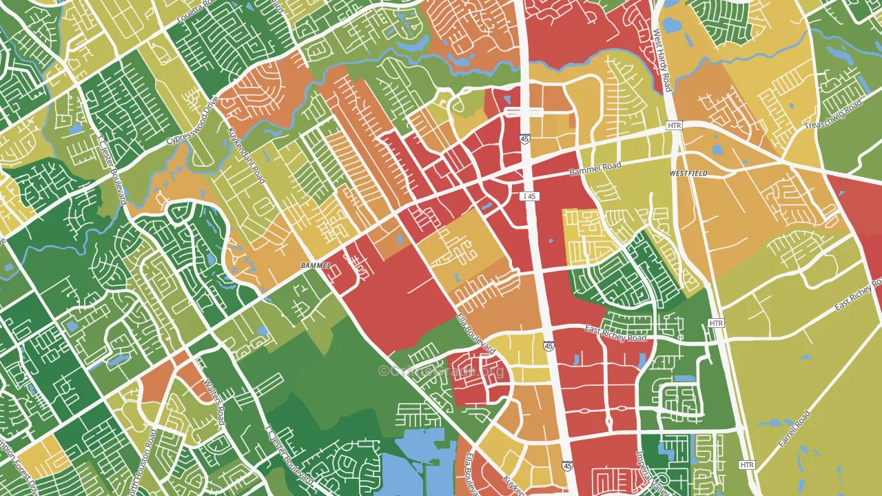 77090, TX Map of Drug-Related Crime Rates