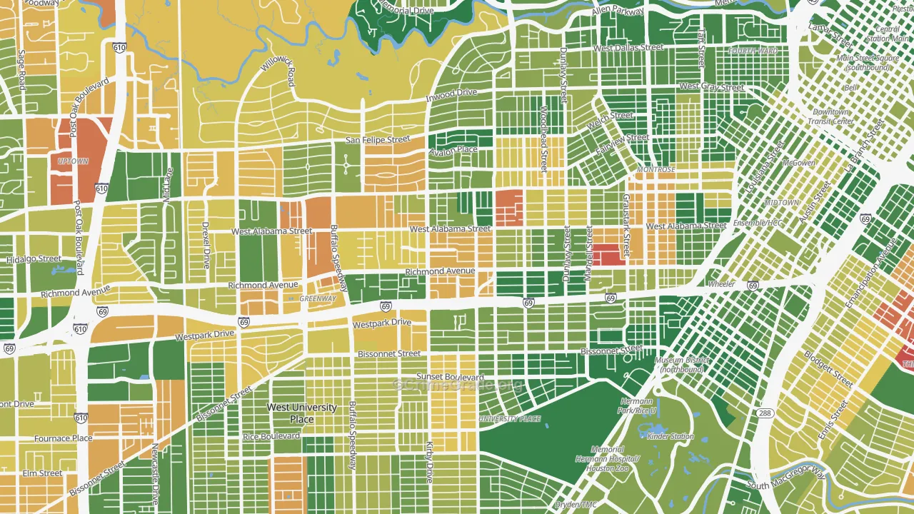 77098, TX Map of Drug-Related Crime Rates