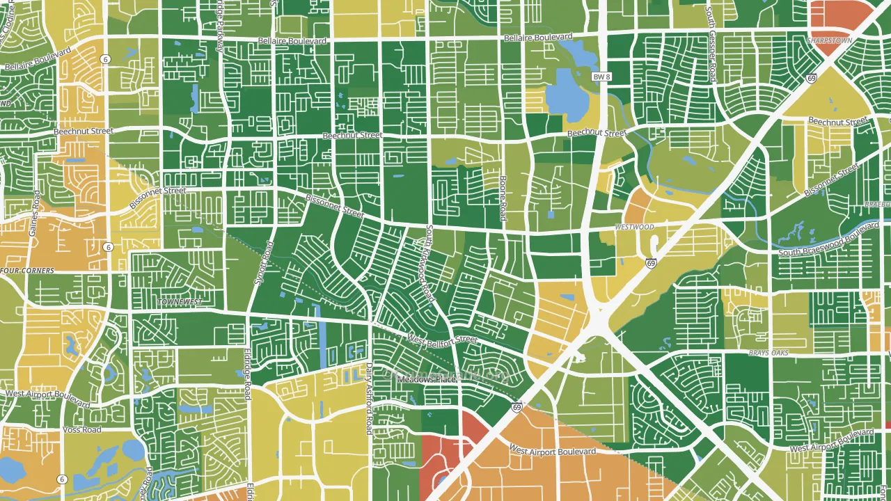 77099, TX Map of Drug-Related Crime Rates