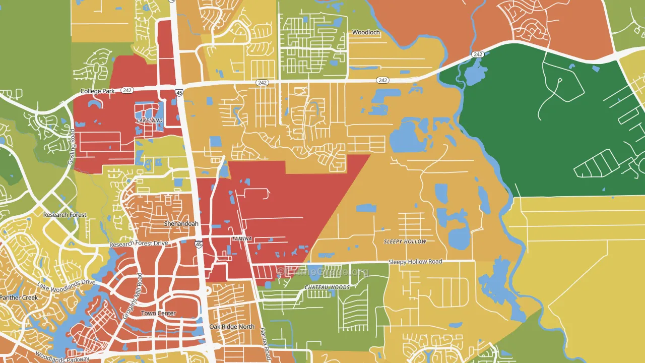 77385, TX Map of Drug-Related Crime Rates