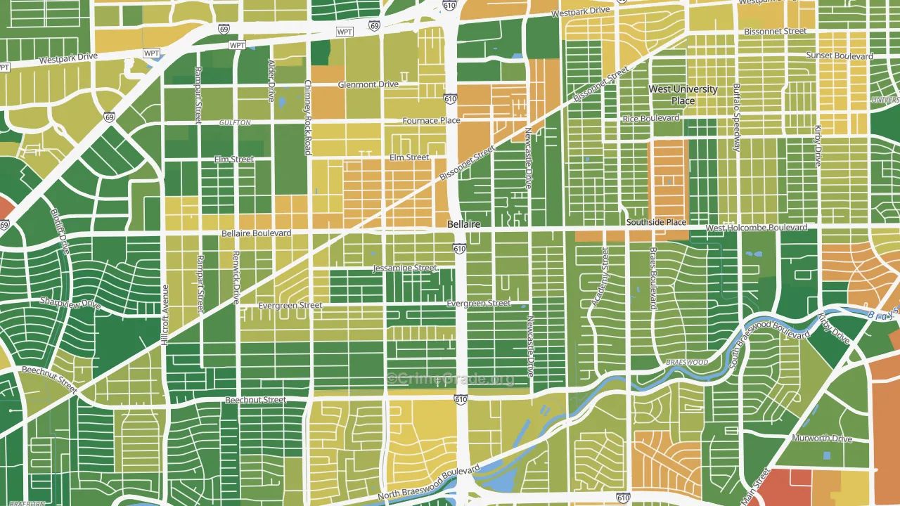 77401, TX Map of Drug-Related Crime Rates