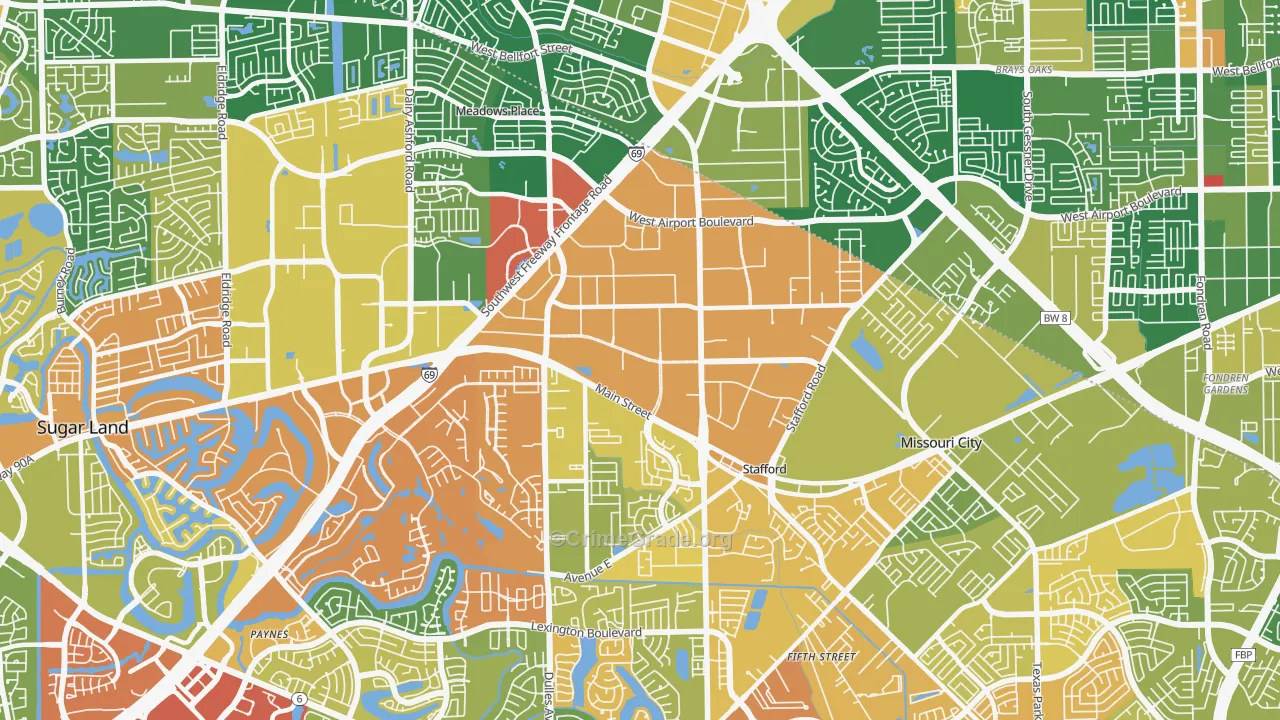 77477, TX Map of Drug-Related Crime Rates
