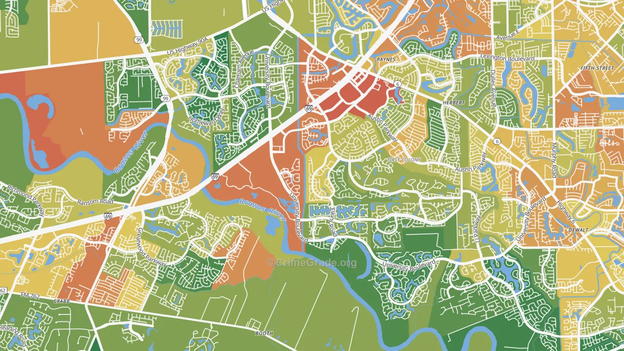 77479, TX Map of Drug-Related Crime Rates
