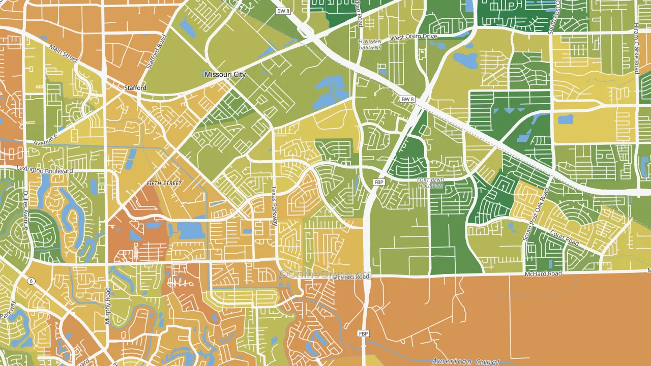 77489, TX Map of Drug-Related Crime Rates