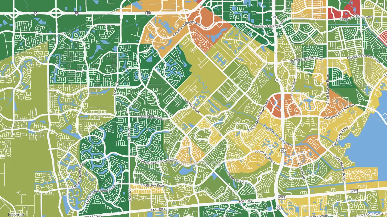 77494, TX Map of Drug-Related Crime Rates