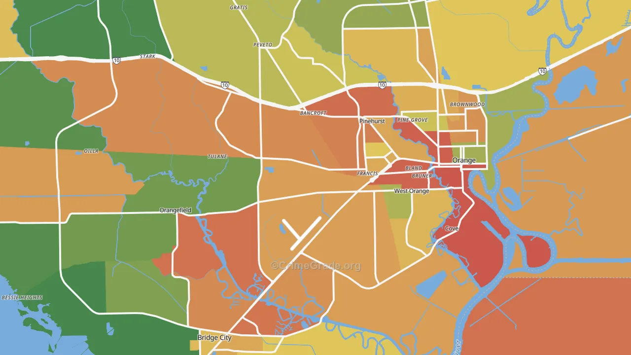 77630, TX Map of Drug-Related Crime Rates