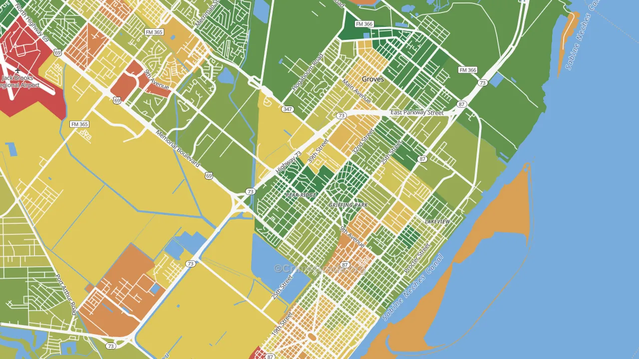 77642, TX Map of Drug-Related Crime Rates