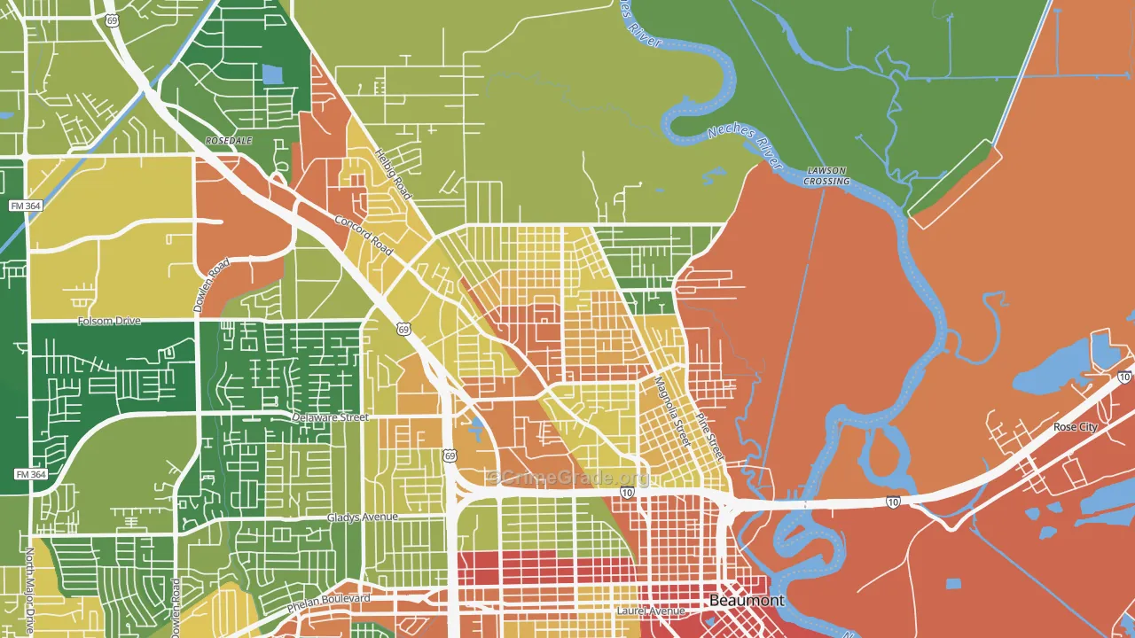 77703, TX Map of Drug-Related Crime Rates