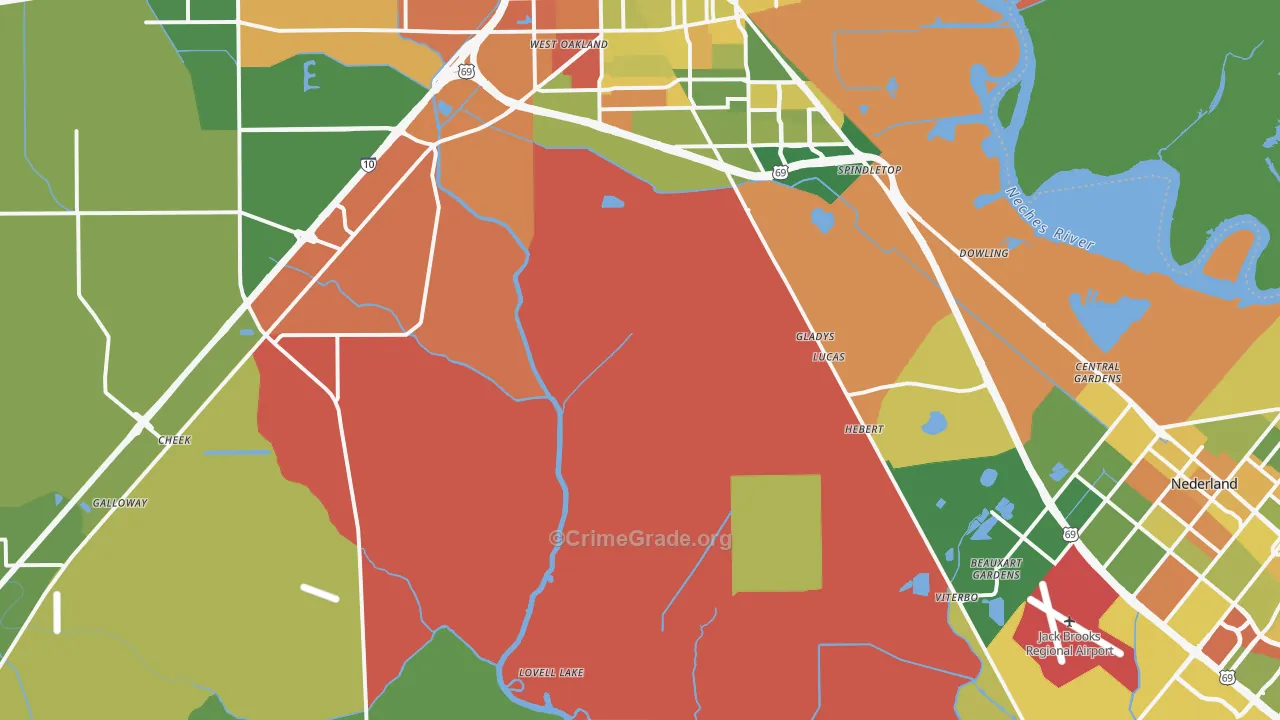 77705, TX Map of Drug-Related Crime Rates