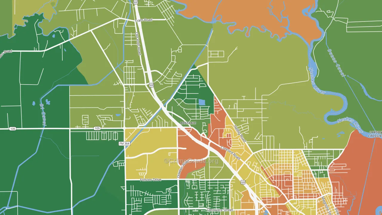 77708, TX Map of Drug-Related Crime Rates
