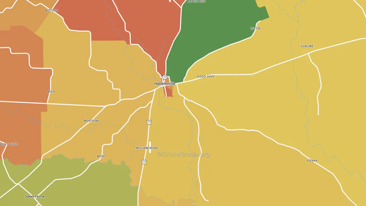 77964, TX Map of Drug-Related Crime Rates