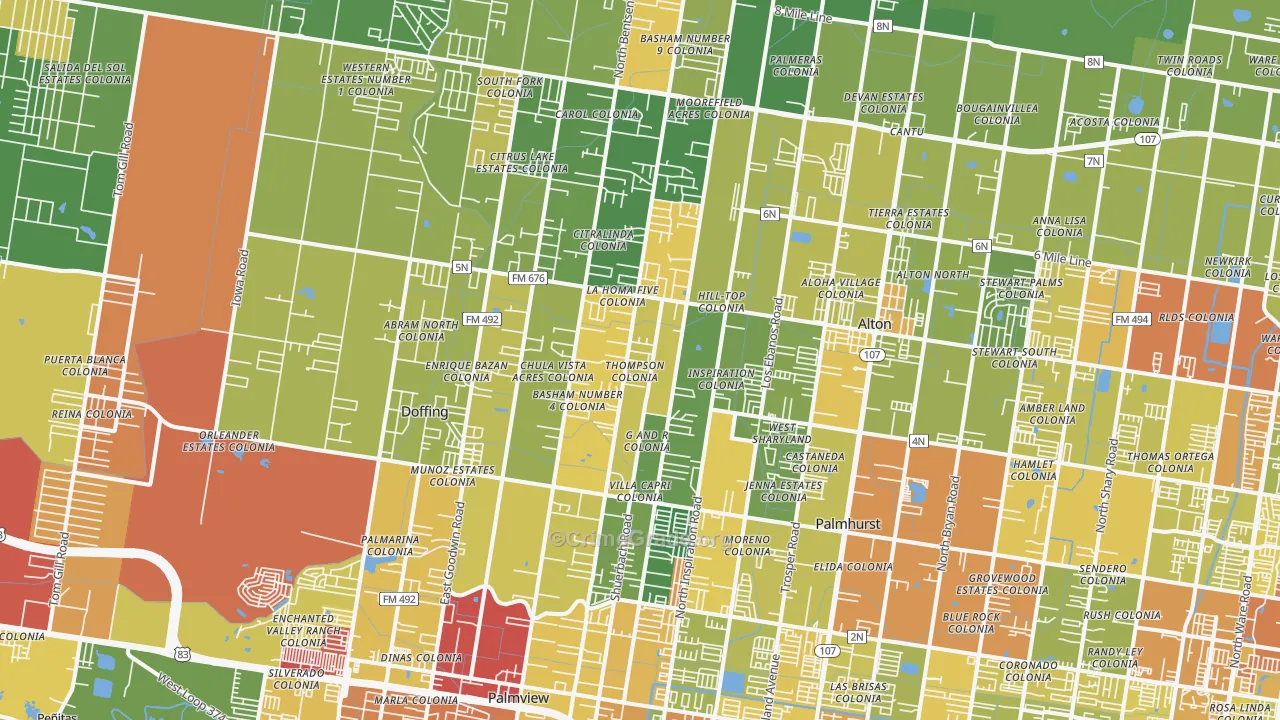 78574, TX Map of Drug-Related Crime Rates
