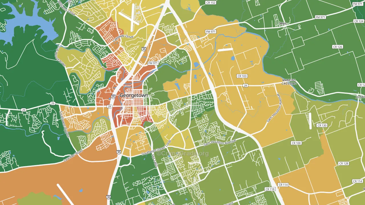 78626, TX Map of Drug-Related Crime Rates