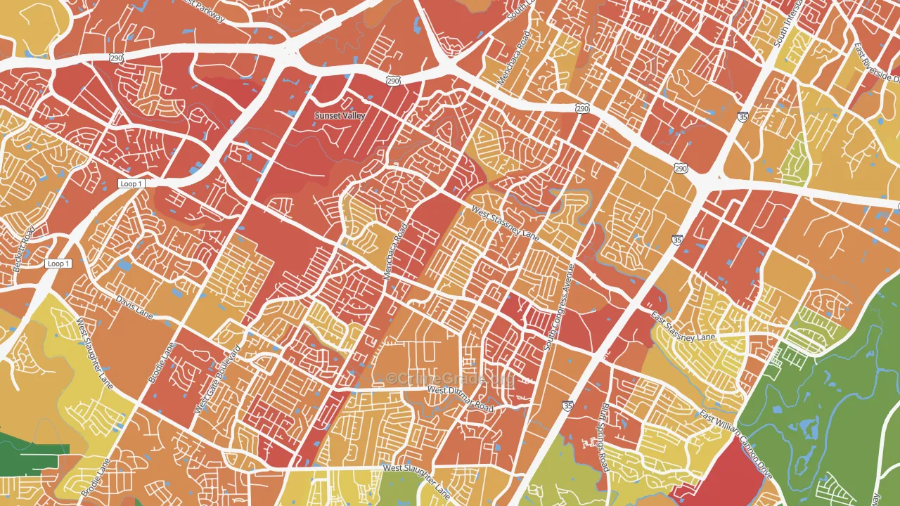 78745, TX Map of Drug-Related Crime Rates