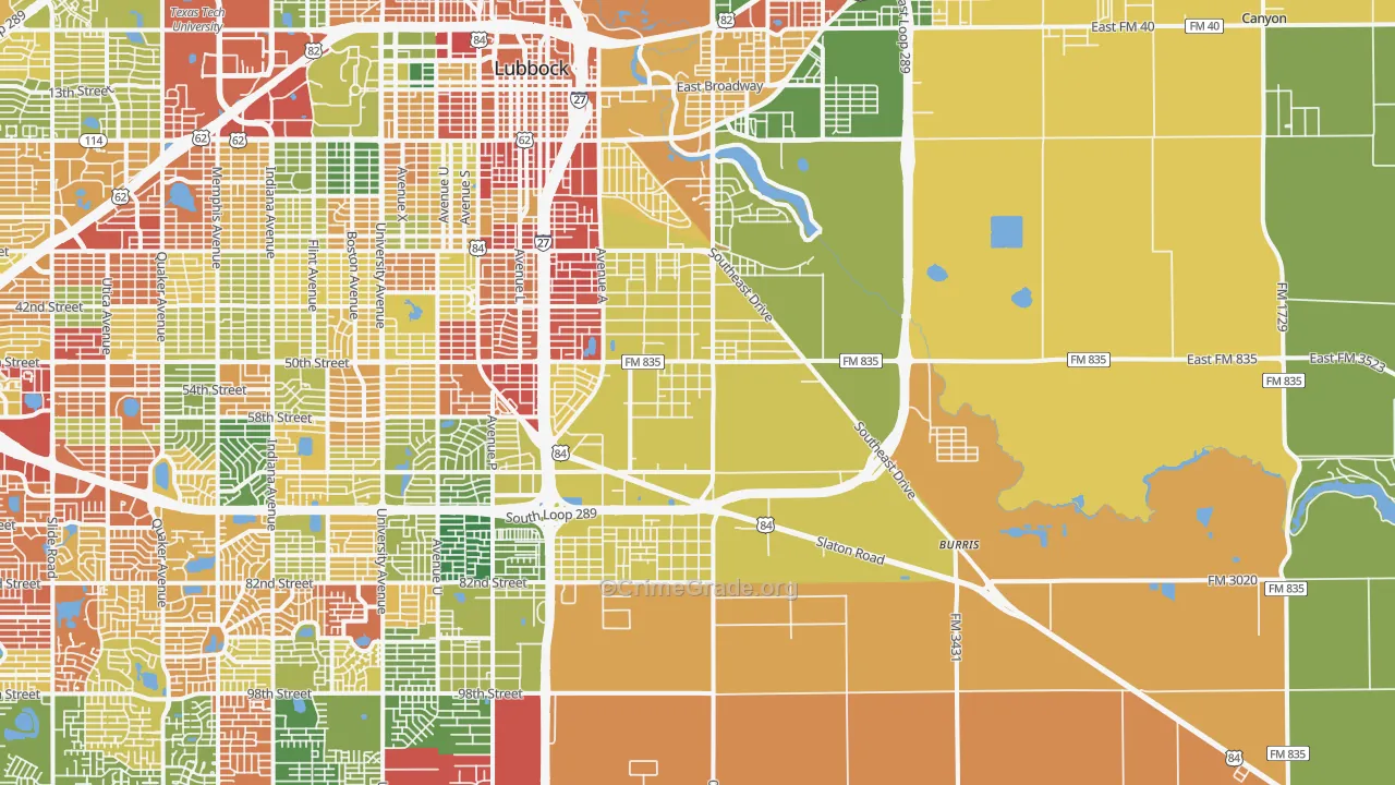 79404, TX Map of Drug-Related Crime Rates