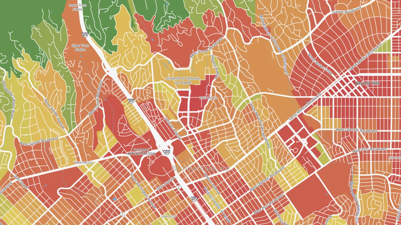 90024, CA Map of Drug-Related Crime Rates