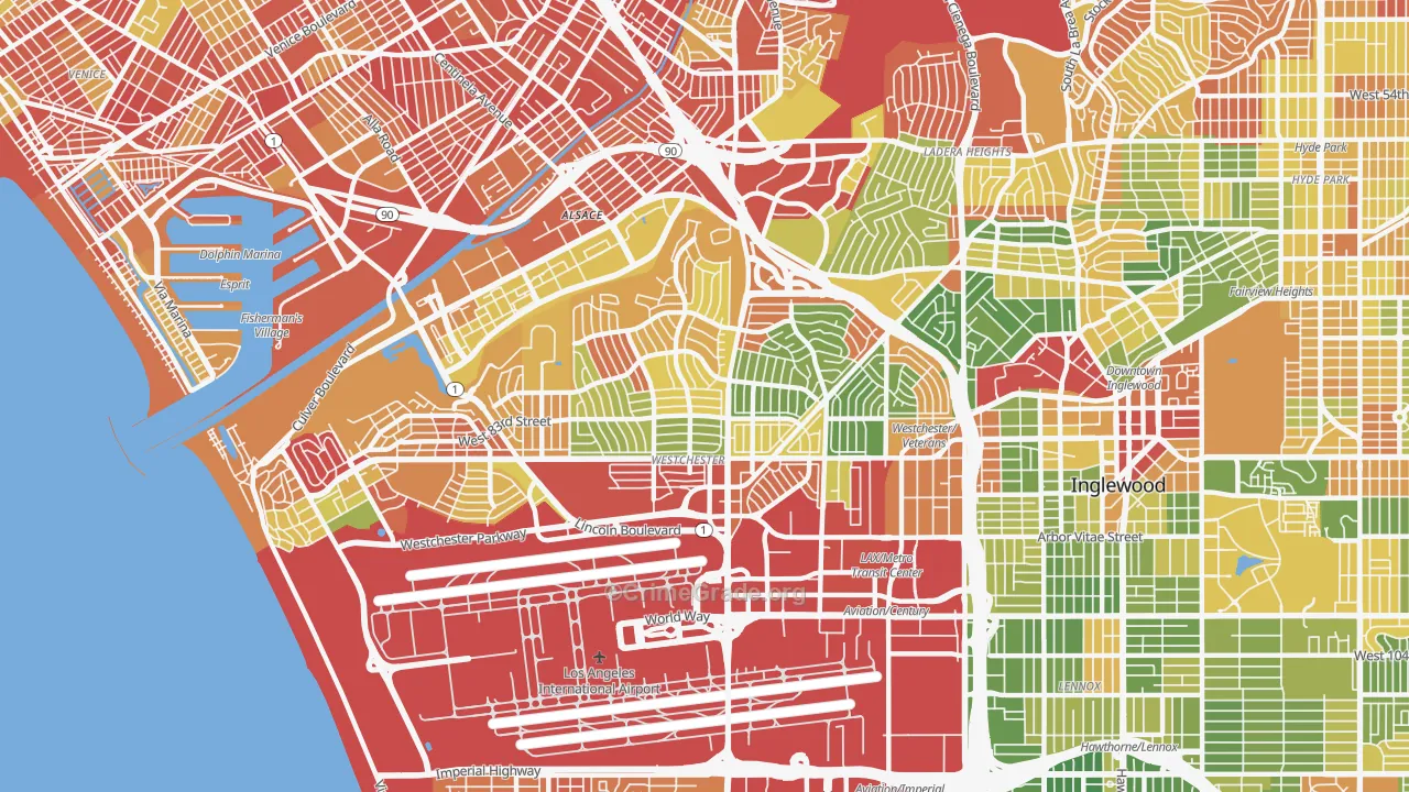 90045, CA Map of Drug-Related Crime Rates