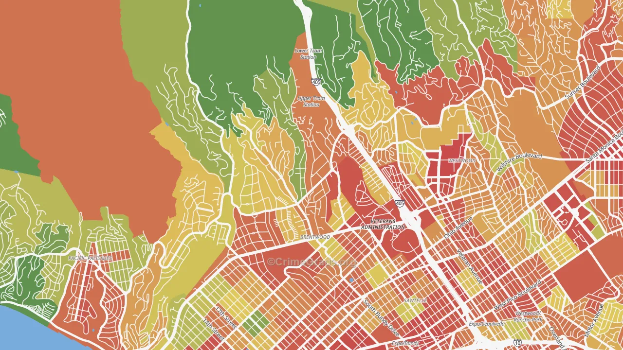 90049, CA Map of Drug-Related Crime Rates
