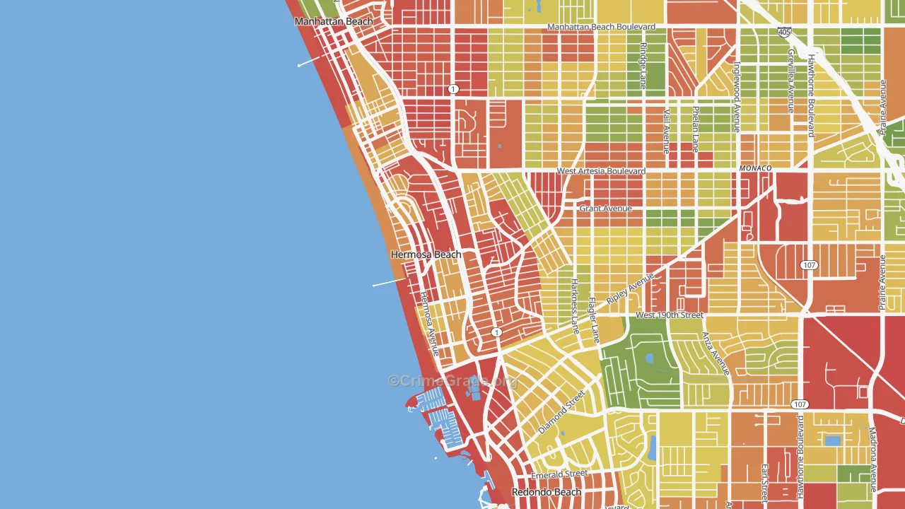 90254, CA Map of Drug-Related Crime Rates