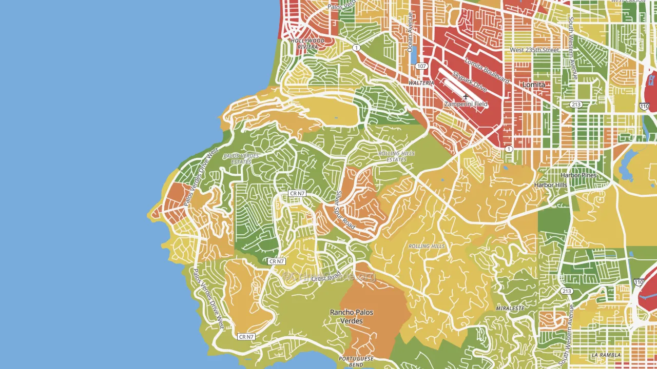 90274, CA Map of Drug-Related Crime Rates