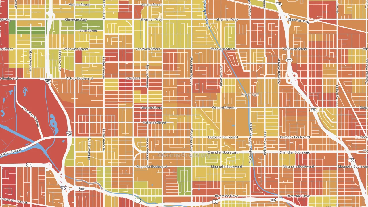 91401, CA Map of Drug-Related Crime Rates