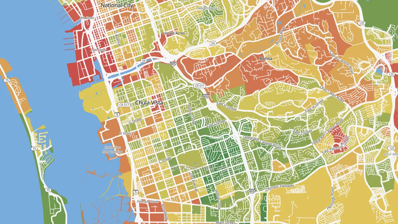 91910, CA Map of Drug-Related Crime Rates