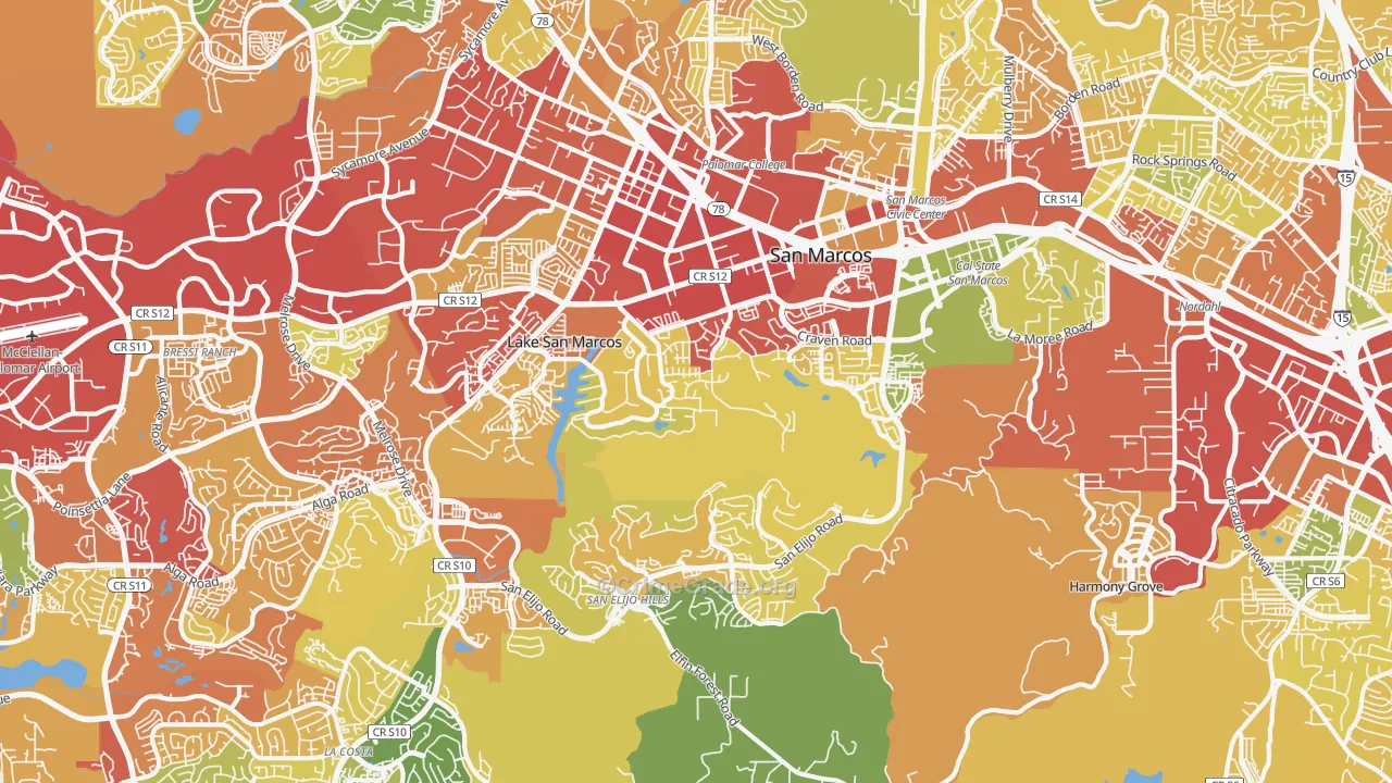 92078, CA Map of Drug-Related Crime Rates