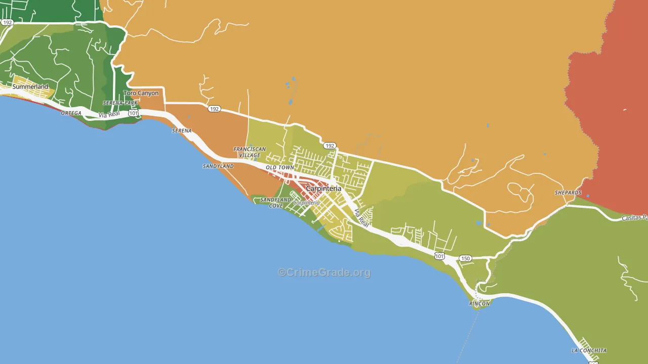 93013, CA Map of Drug-Related Crime Rates