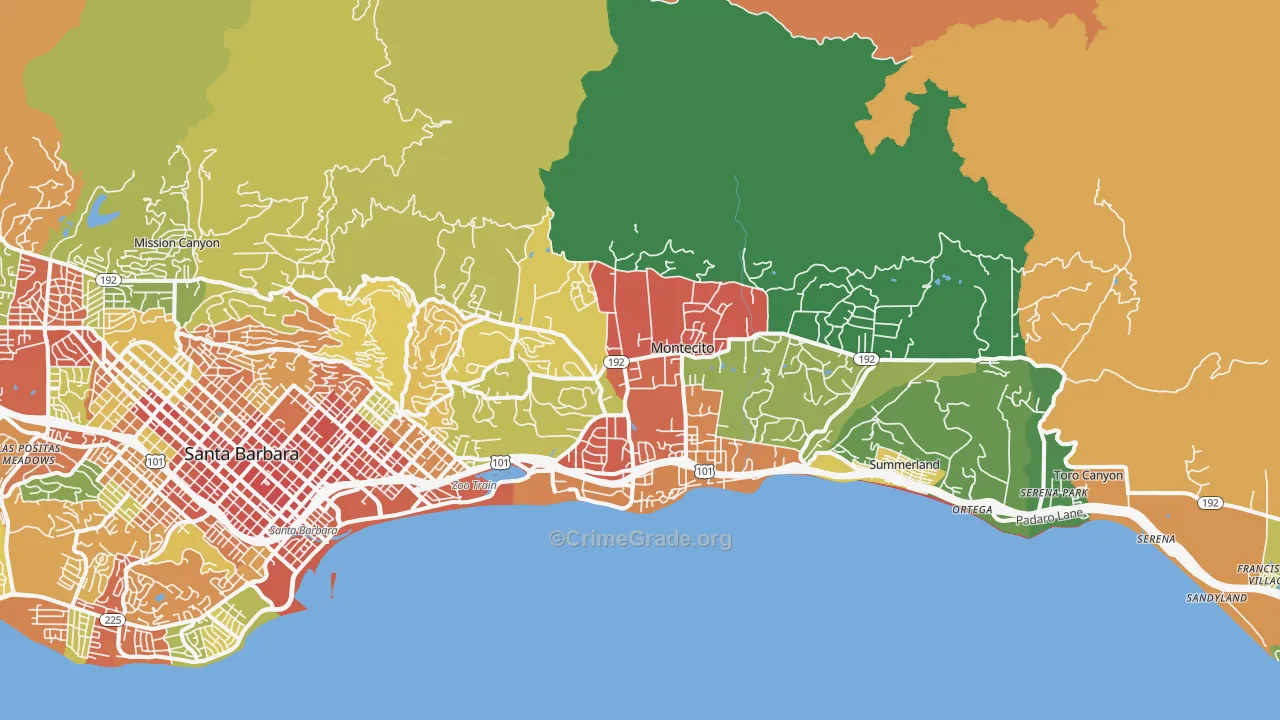 93108, CA Map of Drug-Related Crime Rates